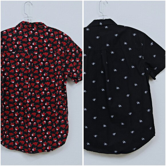 Bundle of 2 WXYZ Skull & Roses Button Down Short Sleeve Shirts Black Red Men M - Picture 2 of 16
